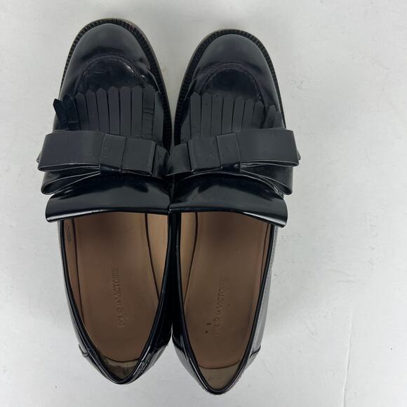 Pour La Victoire Tegan Kilted Loafers Black Leather Bow Detail Sz 6.5 - Picture 8 of 10